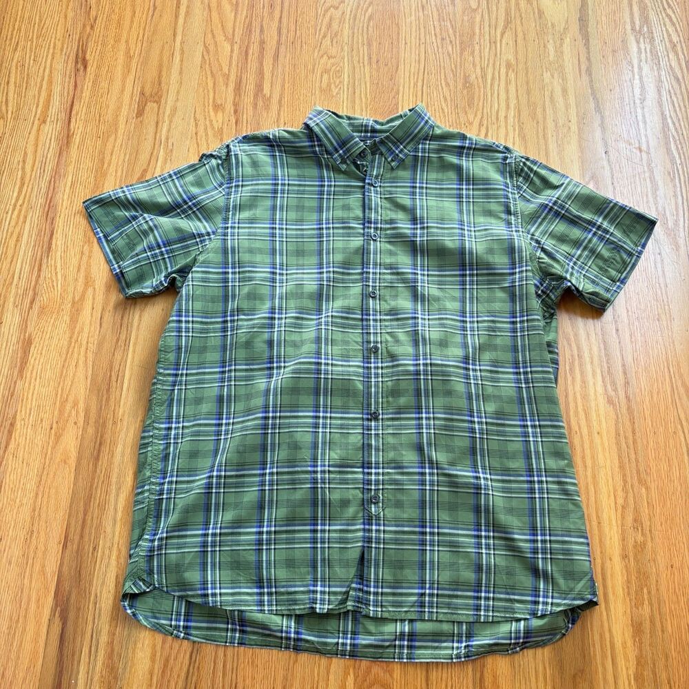THE NORTH FACE Green Blue White Button Up Plaid Camp Shirt Mens Size 2XL / XXL